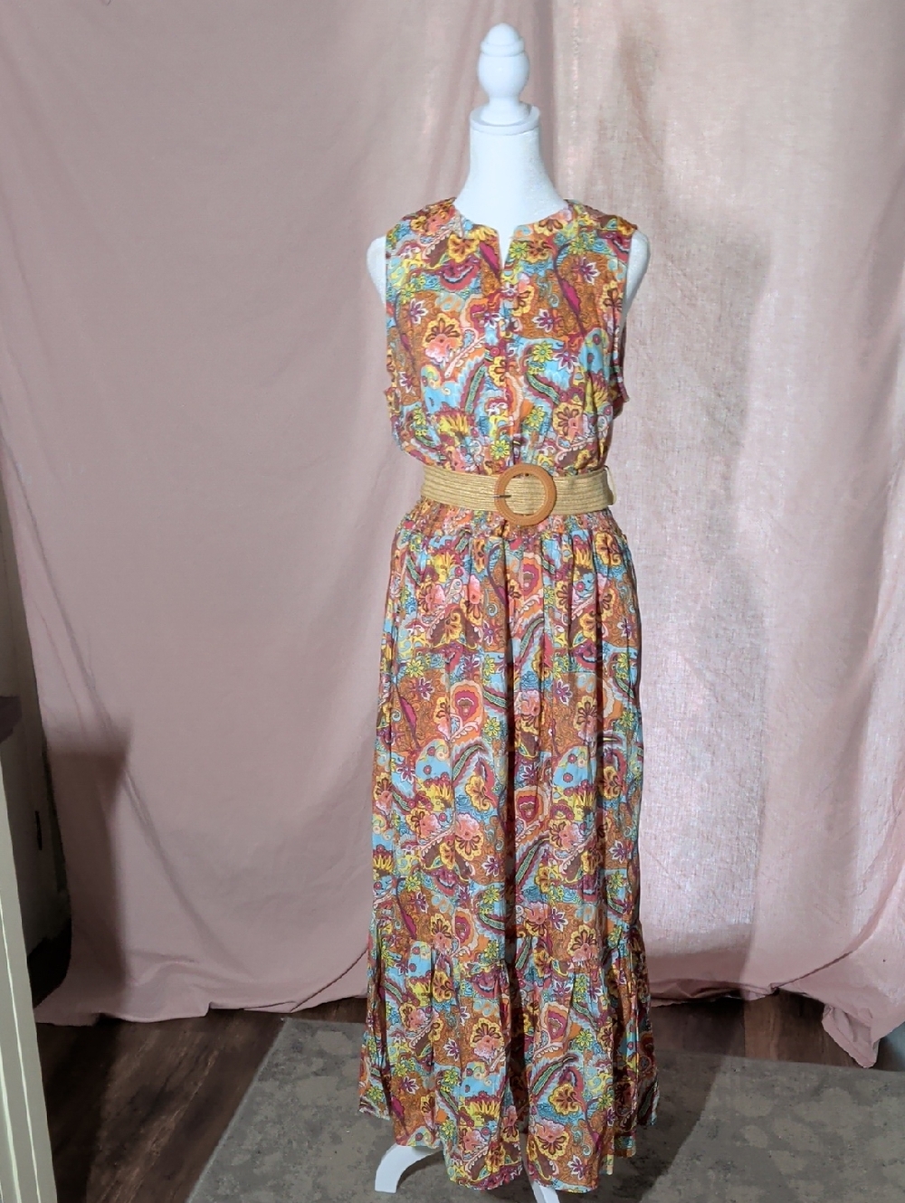 NY Collection Multi-Color Flower Pattern With A Woven Belt